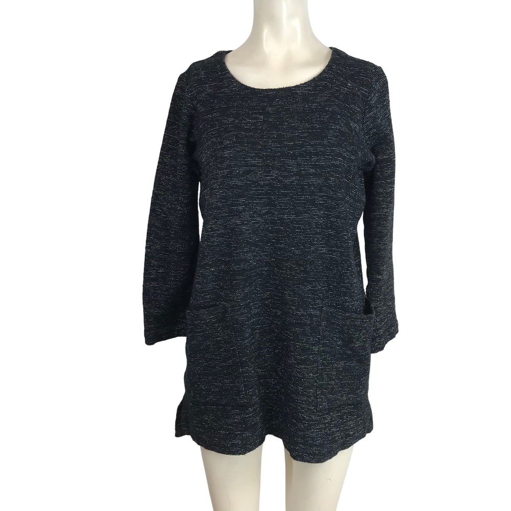 Eileen Fisher Textured Knit Tunic Sweater Dress Pockets XS Black White
